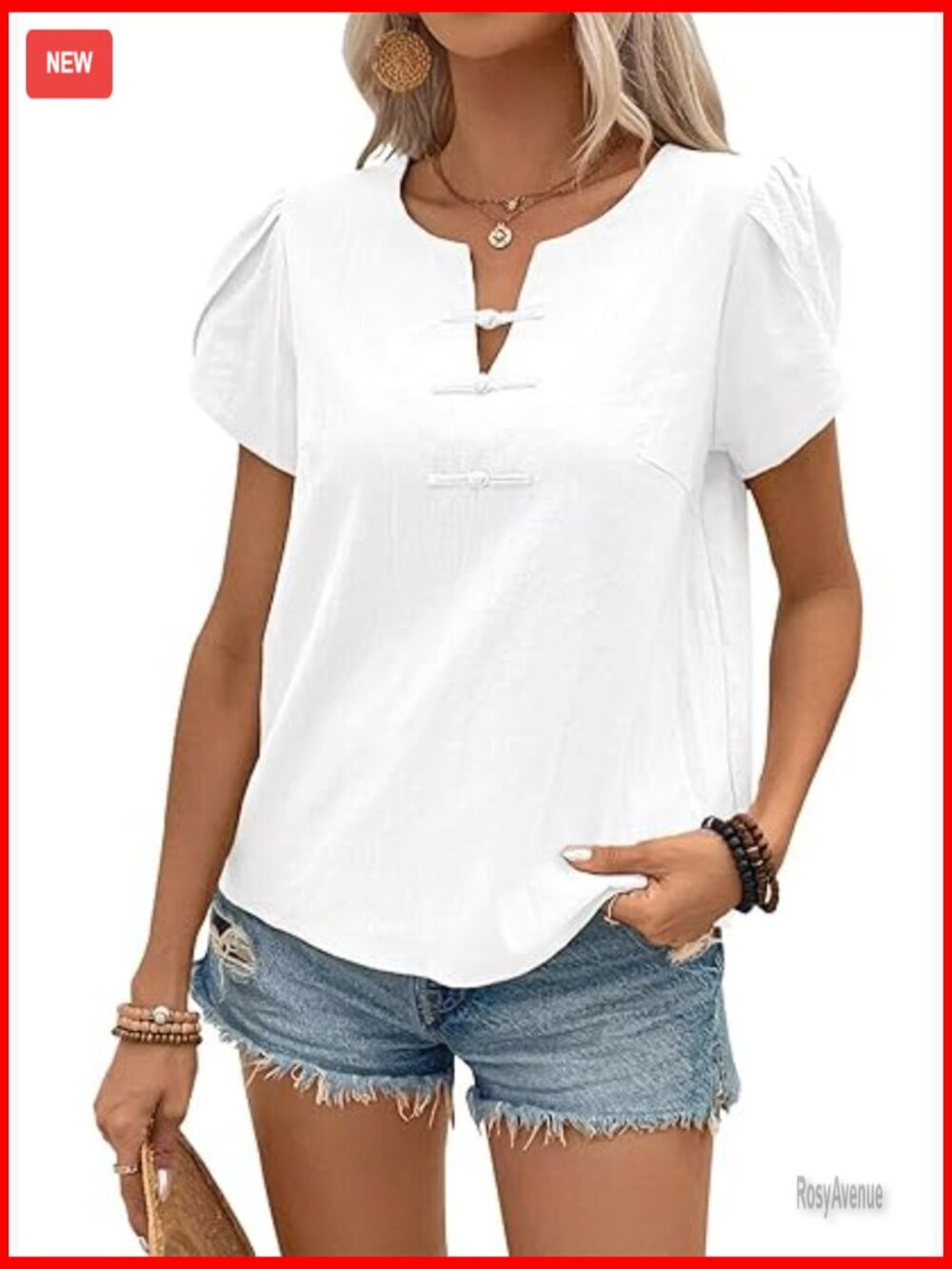 Petal V Neck Short Sleeve Blouse Dressy Casual Henley Shirt Top